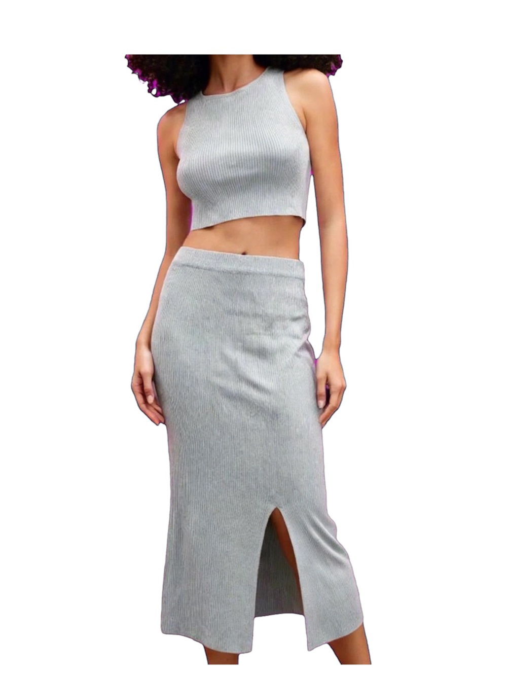 Zara silver ribbed knit set